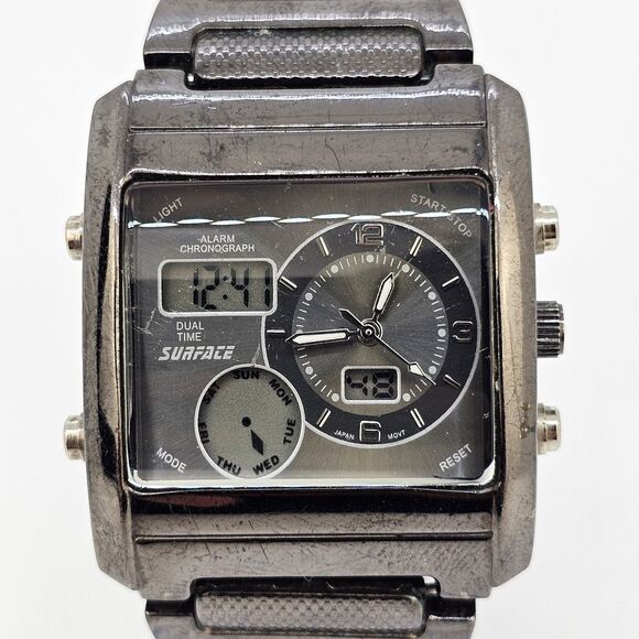 Surface Analog Digital Men Watch 38MM Black Dial Bracelet Band 7.5" New Battery - Picture 2 of 13